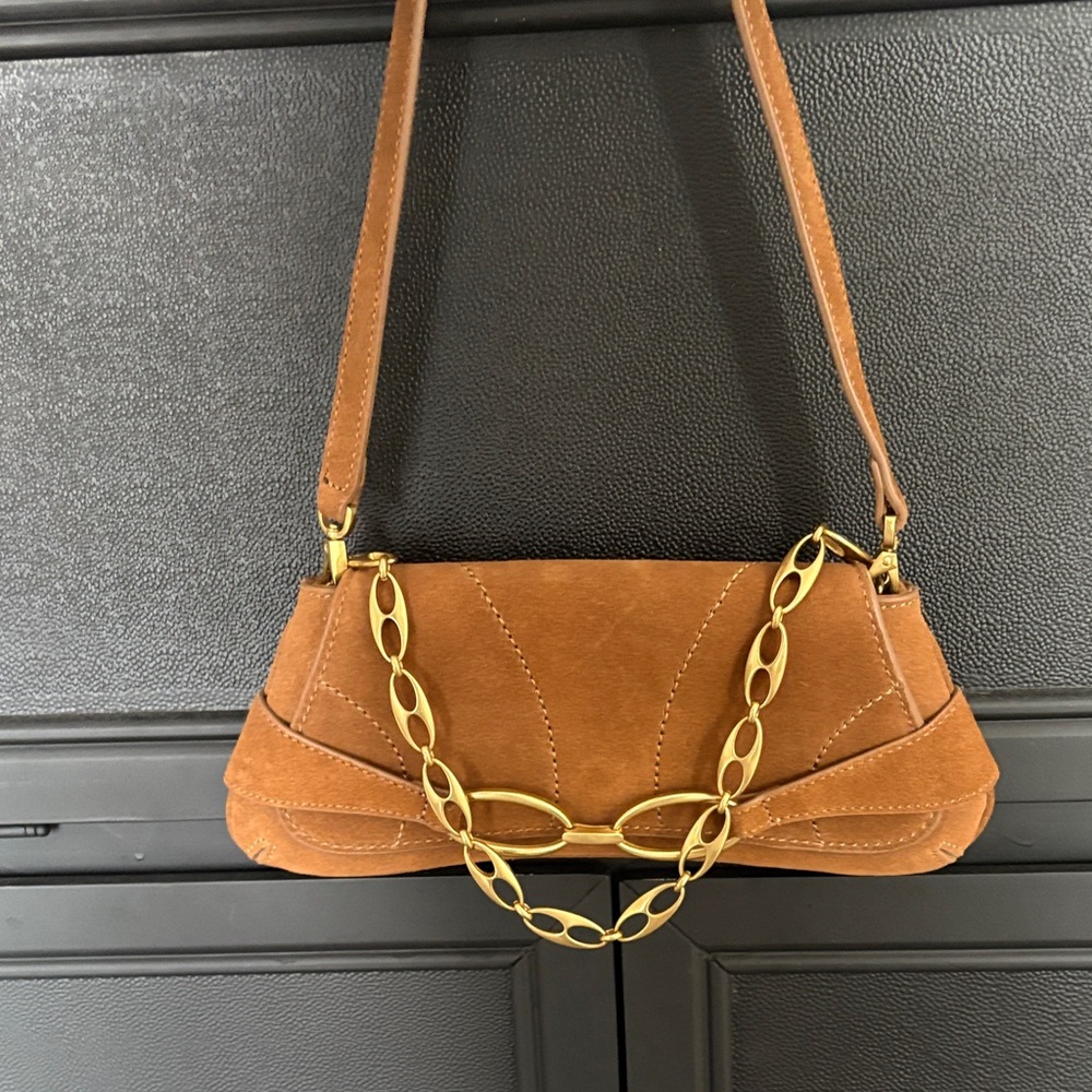Mango brown suede shoulder bag